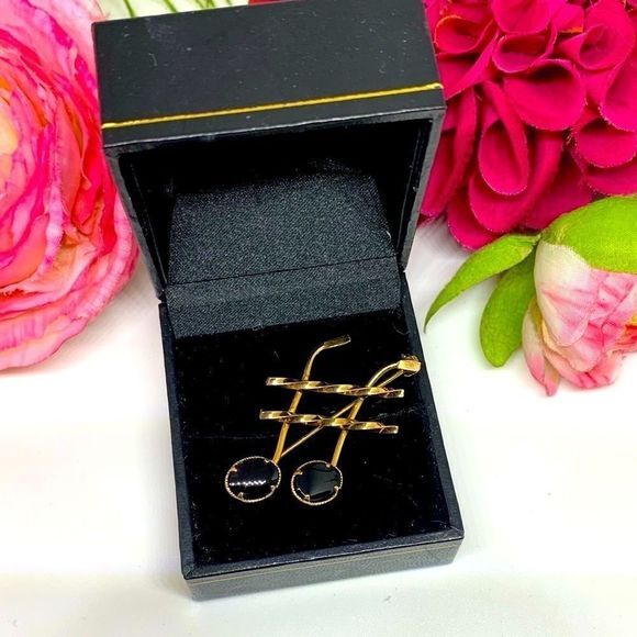 VINTAGE⚜️RONCI 12K ONYX Gold Filled Music Note Brooch